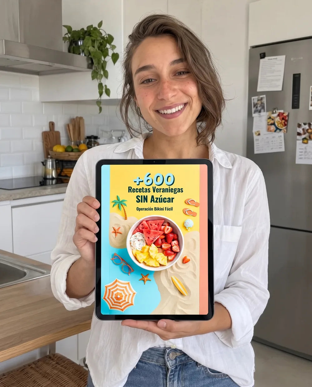 Irene, de CreaTuSabor, sujeta 600 recetas veraniegas en una tableta