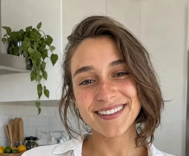Irene, de CreaTuSabor, sonriendo en su cocina